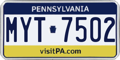 PA license plate MYT7502