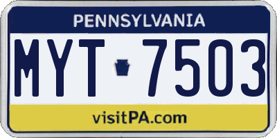 PA license plate MYT7503