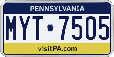 PA license plate MYT7505