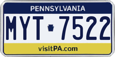 PA license plate MYT7522
