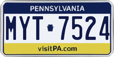PA license plate MYT7524