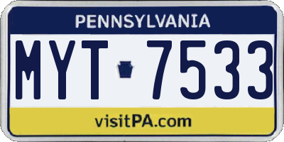 PA license plate MYT7533