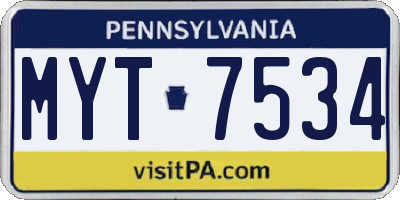 PA license plate MYT7534