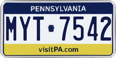 PA license plate MYT7542