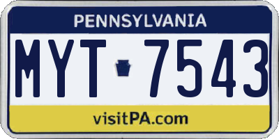 PA license plate MYT7543