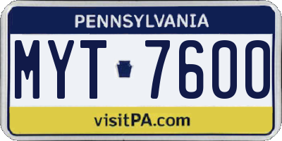 PA license plate MYT7600