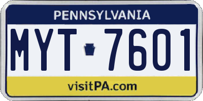 PA license plate MYT7601