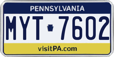PA license plate MYT7602