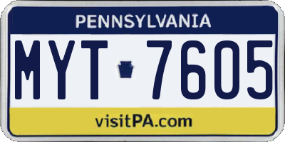 PA license plate MYT7605