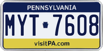 PA license plate MYT7608
