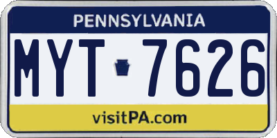 PA license plate MYT7626