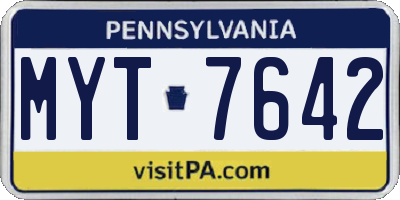 PA license plate MYT7642