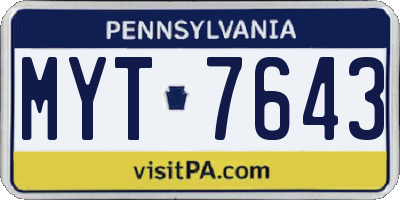 PA license plate MYT7643