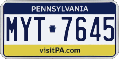 PA license plate MYT7645