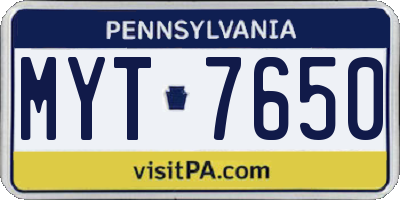 PA license plate MYT7650