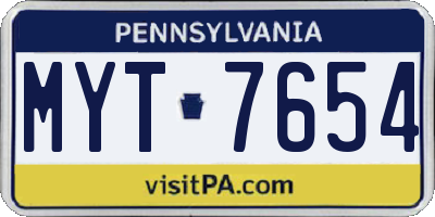 PA license plate MYT7654