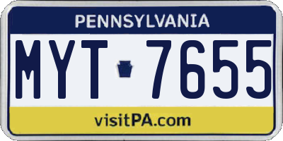 PA license plate MYT7655