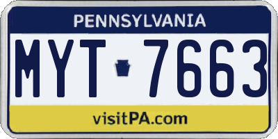 PA license plate MYT7663