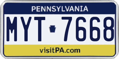 PA license plate MYT7668