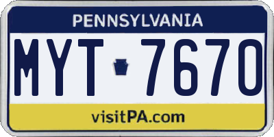 PA license plate MYT7670