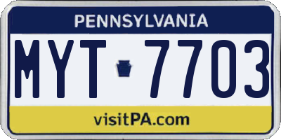 PA license plate MYT7703