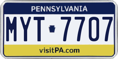 PA license plate MYT7707
