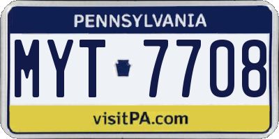 PA license plate MYT7708