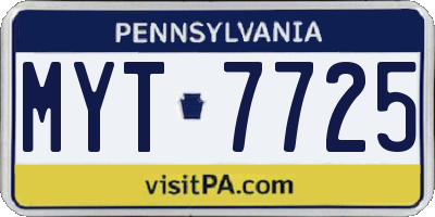 PA license plate MYT7725