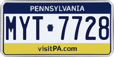 PA license plate MYT7728
