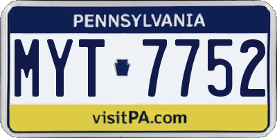 PA license plate MYT7752
