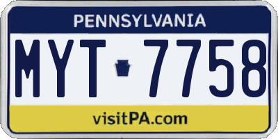PA license plate MYT7758