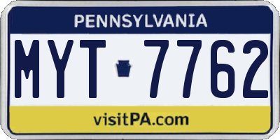 PA license plate MYT7762