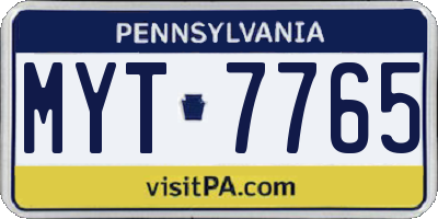 PA license plate MYT7765