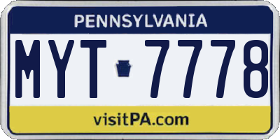 PA license plate MYT7778