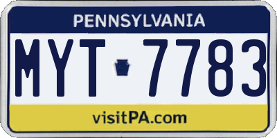 PA license plate MYT7783