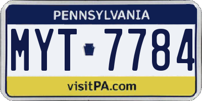 PA license plate MYT7784