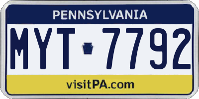 PA license plate MYT7792