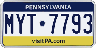 PA license plate MYT7793