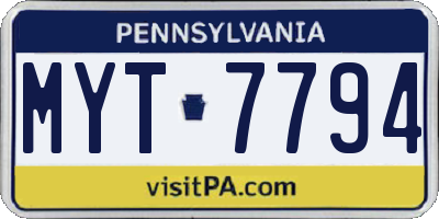 PA license plate MYT7794