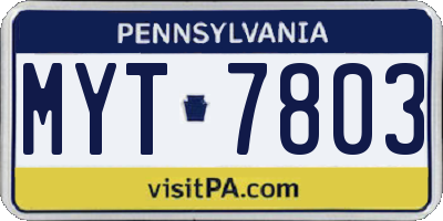PA license plate MYT7803