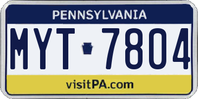 PA license plate MYT7804