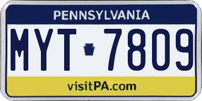 PA license plate MYT7809