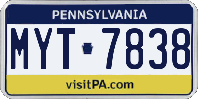 PA license plate MYT7838