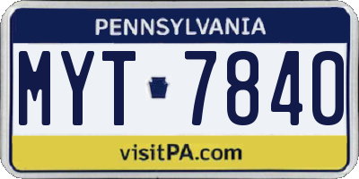 PA license plate MYT7840