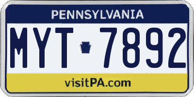 PA license plate MYT7892