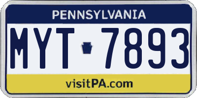 PA license plate MYT7893