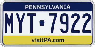 PA license plate MYT7922