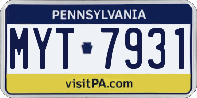 PA license plate MYT7931