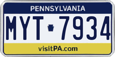 PA license plate MYT7934