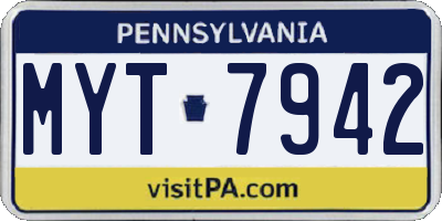 PA license plate MYT7942